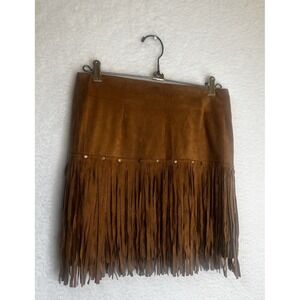 Girls Fornia Fringe Embellished Skirt Sz L Stine Beige Western Cowgirl Festival